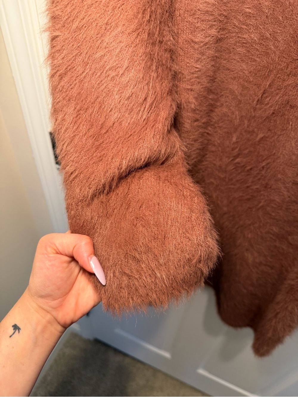 Prima Fuzzy Open-Front Cardigan Sweater in Rust - Picture 12 of 12